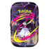 Pokémon TCG Mega Heroes Mini Tin featuring Gardevoir with pink and yellow swirling energy on a purple backdrop, highlighting elegant Mega Evolution artwork.