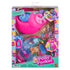 Retail package of Polly Pocket Sloth Family 2-in-1 compact purse playset shows pink sloth-shaped case, dolls, animals, and accessories in colorful branded Mattel packaging.