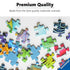 Close-up view of Ravensburger premium puzzle pieces in vivid colors and unique shapes, showcasing thick, durable cardboard and precision cutting for a perfect interlocking fit.