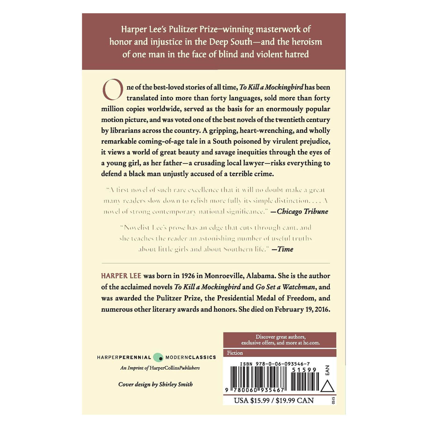 Back view of the To Kill A Mockingbird Hardcover.