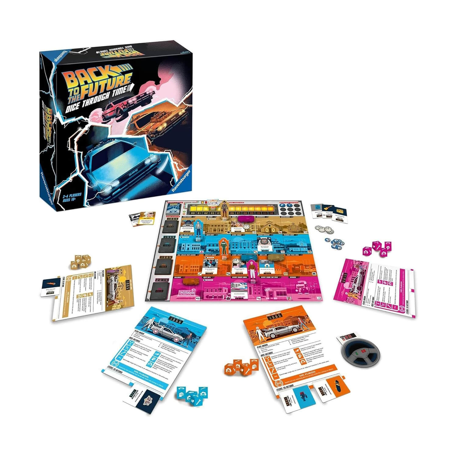 Back to the Future Dice Through Time Board Game box and contents