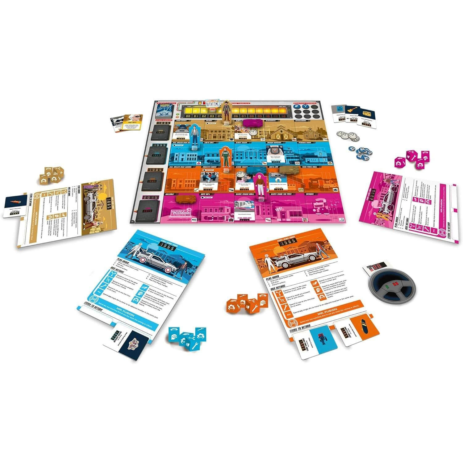 Back to the Future Dice Through Time Board Game what's inside