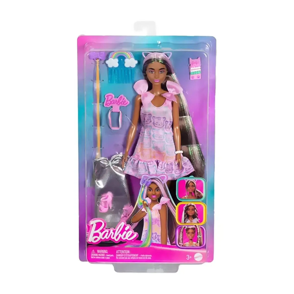 Barbie Fun & Fancy Doll & Accessories Brunette Fashion Doll With Extra-Long Hair package
