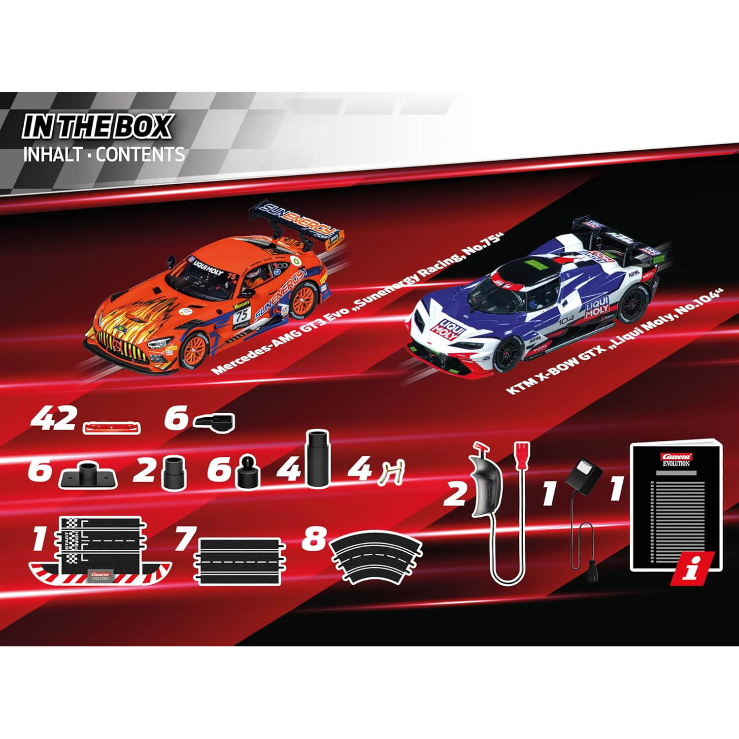 Carrera Evolution Flames and Fame Slot Car Set what is in the box