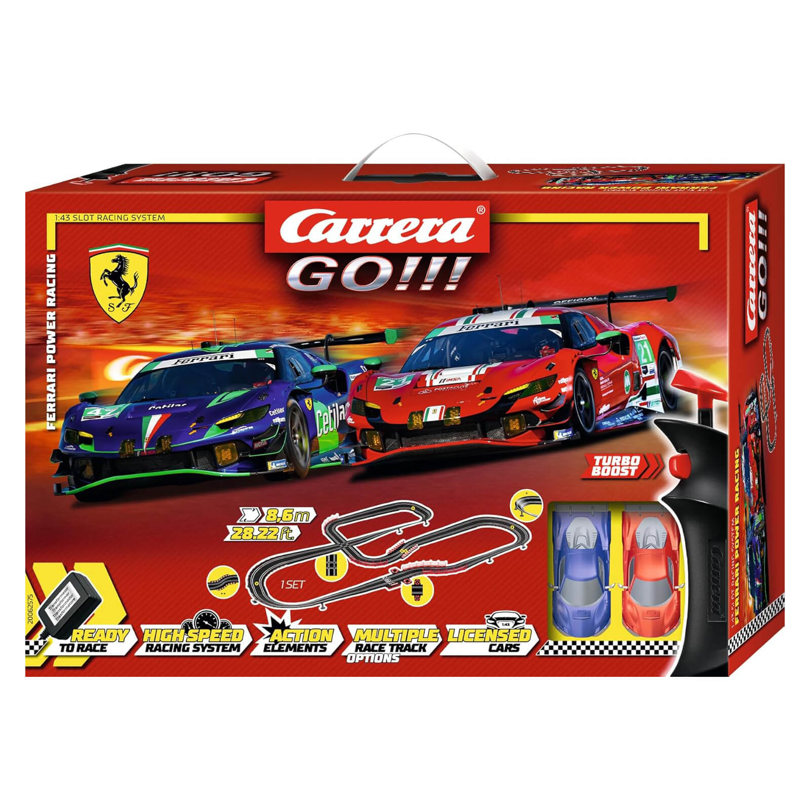 Carrera GO!!! Ferrari Power Racing Slot Car Set front of box