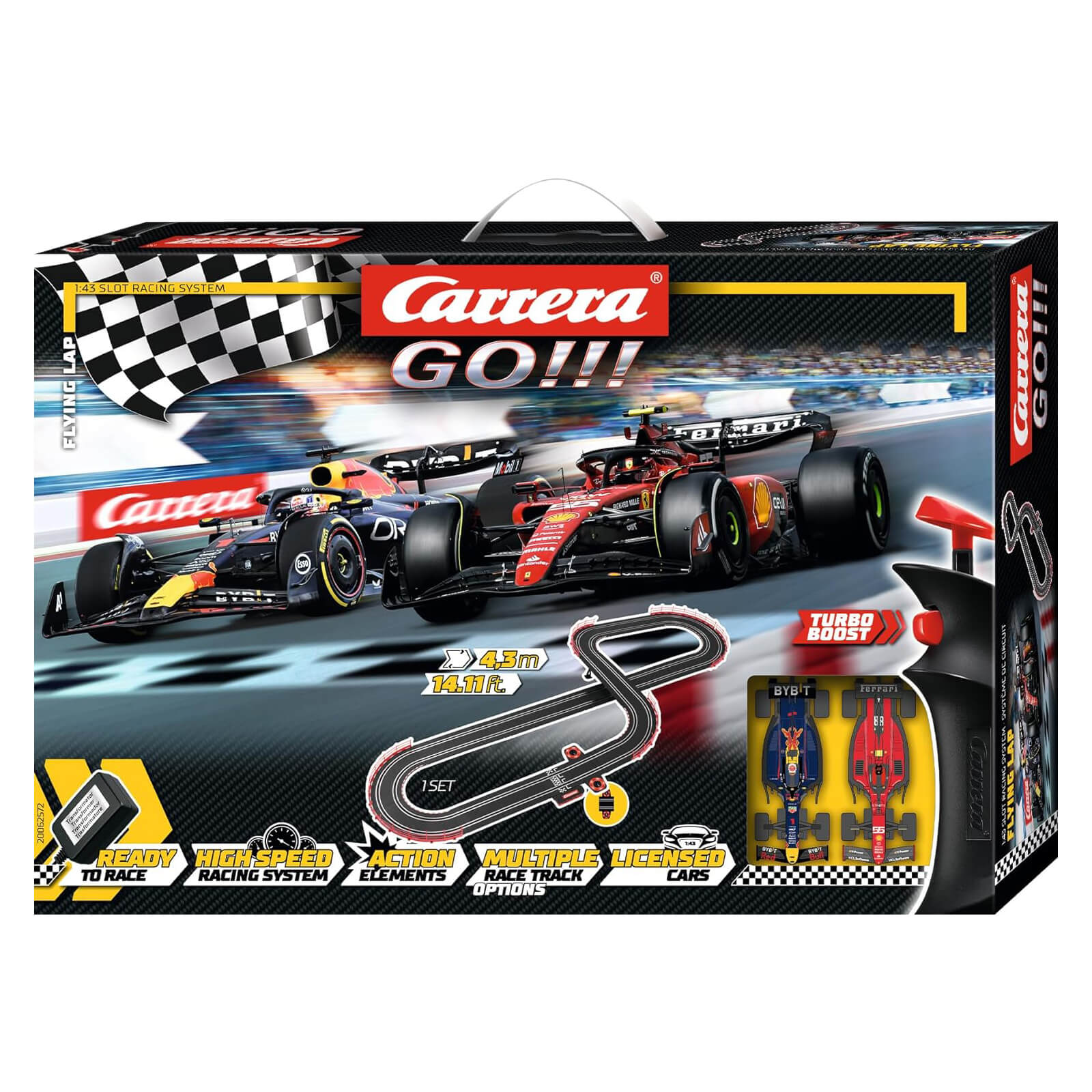 Carrera GO!!! Flyiing Lap Slot Car Set front of box