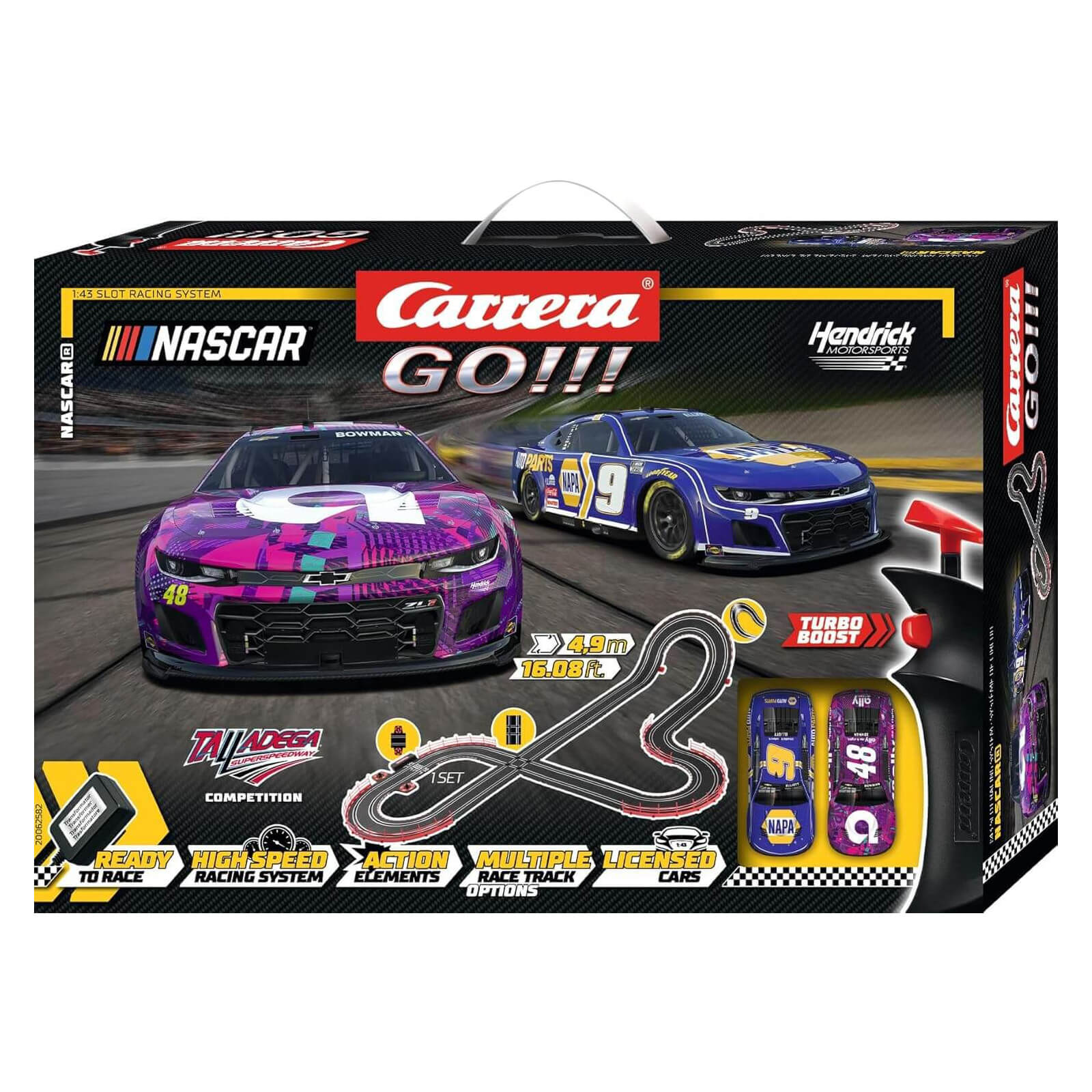 Carrera GO!!! NASCAR Talladega Competition Slot Car Set front of box