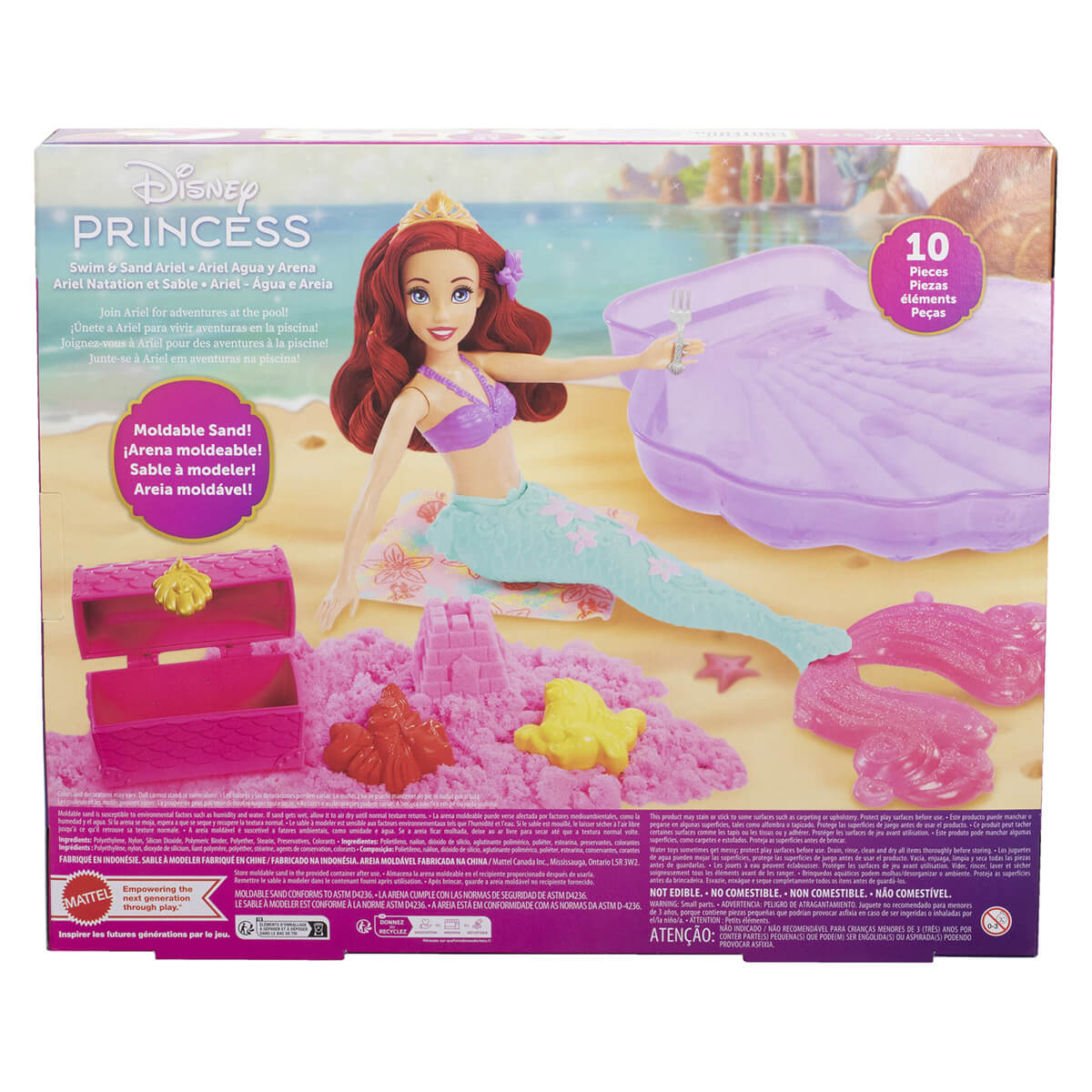 Disney Princess Sand and Swim Ariel Fashion Doll Playset back of box