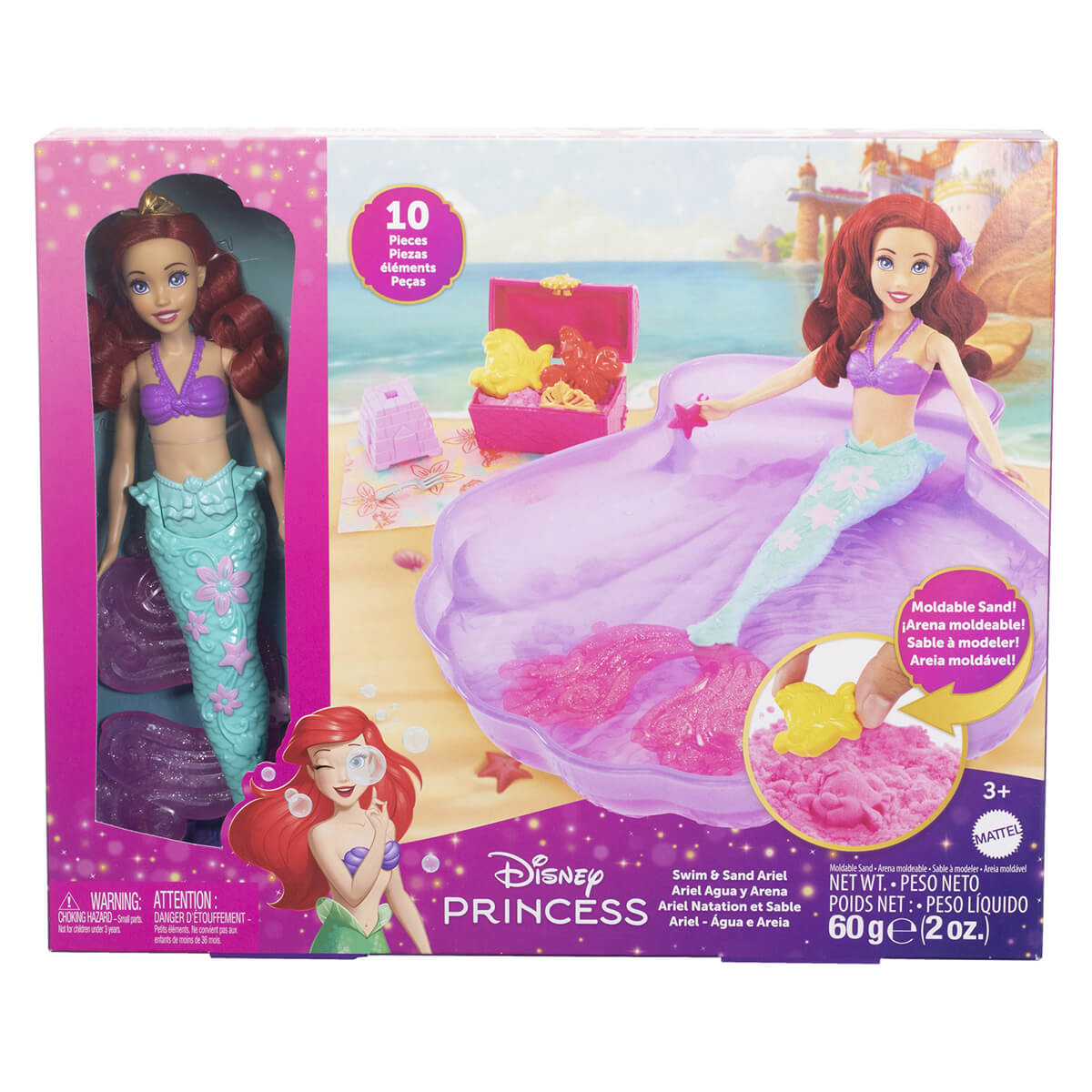 Disney Princess Sand and Swim Ariel Fashion Doll Playset front of box