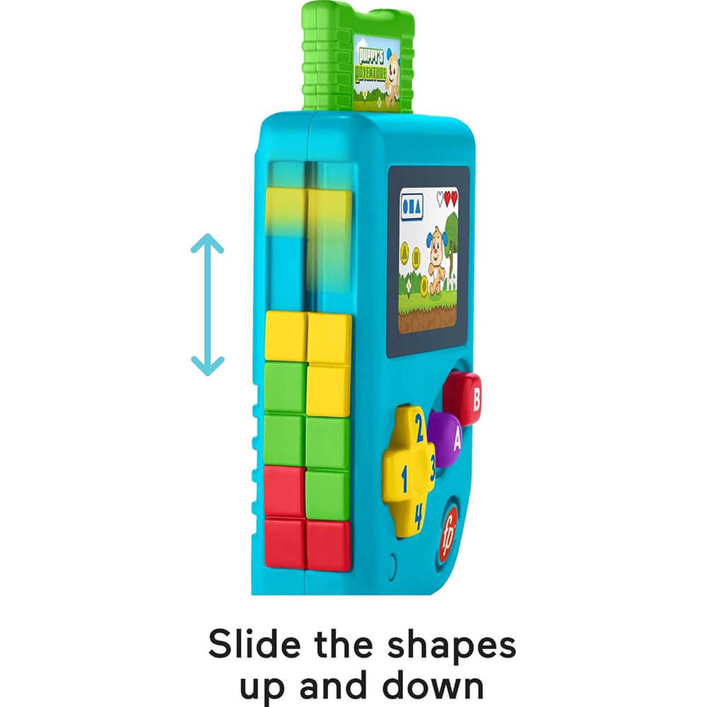 Fisher-Price Laugh & Learn Lil’ Gamer Pretend Video Game slide the shapes up and down