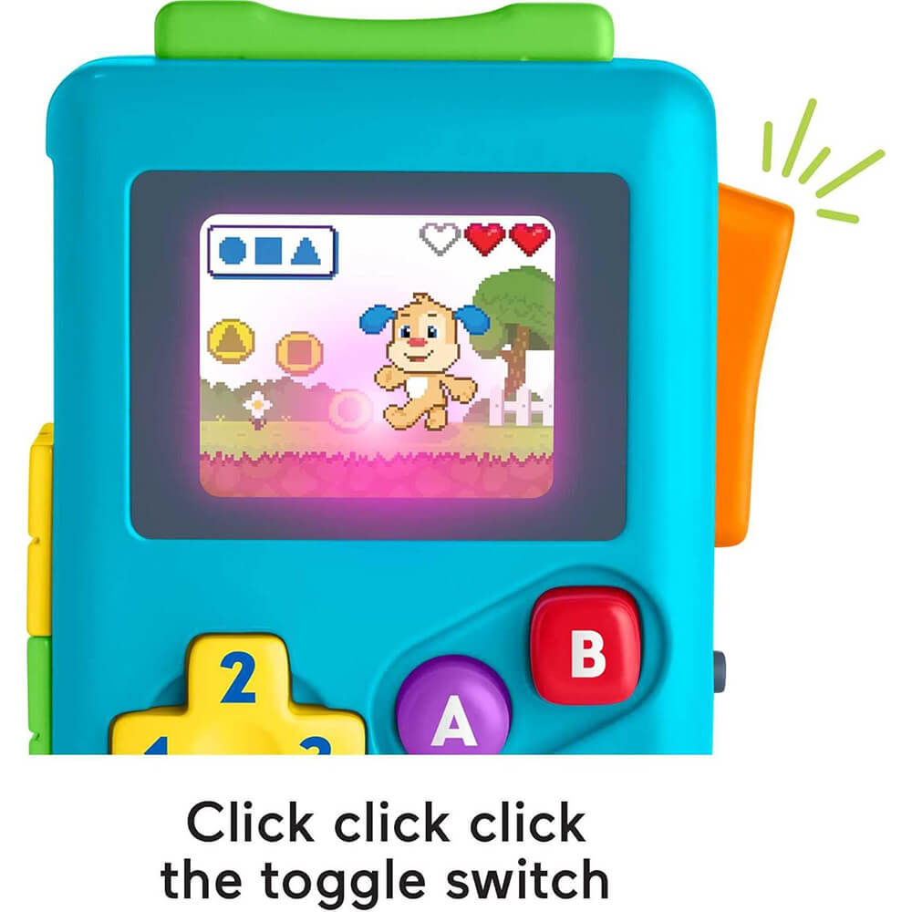 Fisher-Price Laugh & Learn Lil’ Gamer Pretend Video Game clicking toggle switch