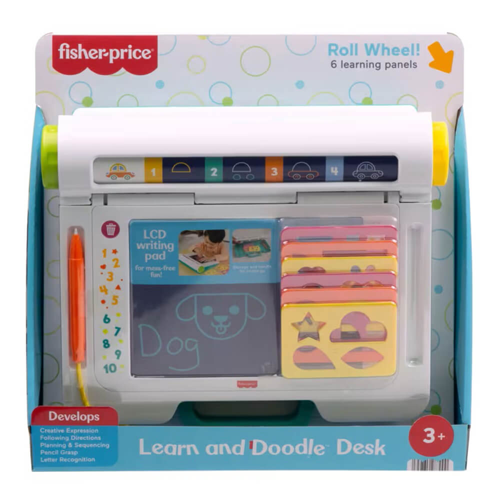 Fisher-Price Learn & Doodle Desk, Mess-Free Writing & Drawing Tablet With Lcd Screen packaging