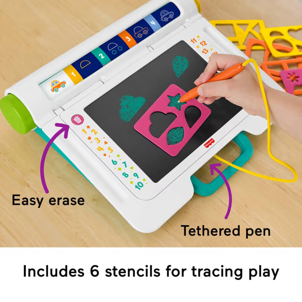 Fisher-Price Learn & Doodle Desk, Mess-Free Writing & Drawing Tablet With Lcd Screen six stencils included