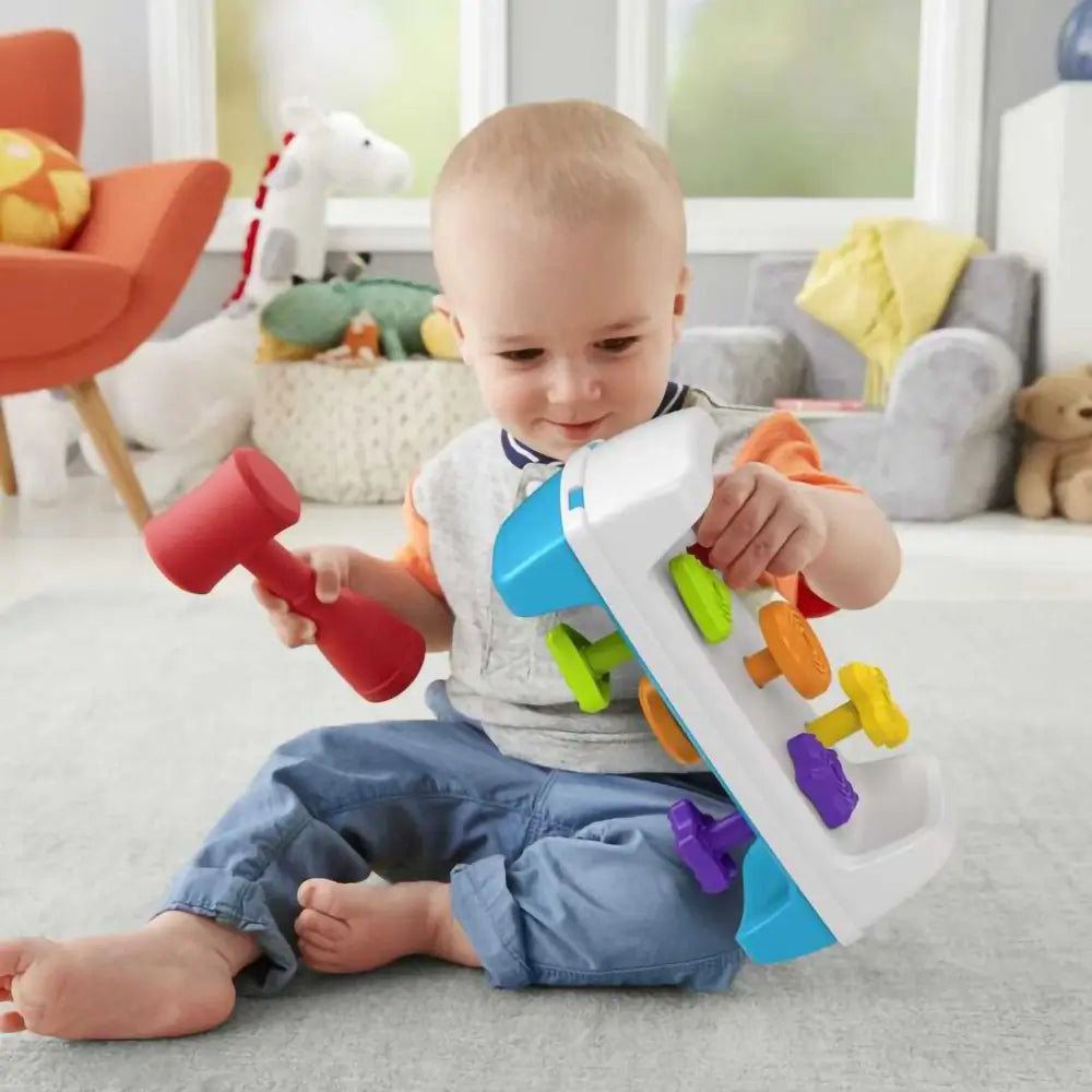 Fisher-Price Tap & Turn Bench Pretend Tools 2-Sided Toy For Infants And Toddlers