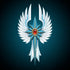 High Elf Realms Northstar logo from Warhammer: The Old World, featuring a silver-winged emblem with a blue star and a central red gemstone on a dark teal background.