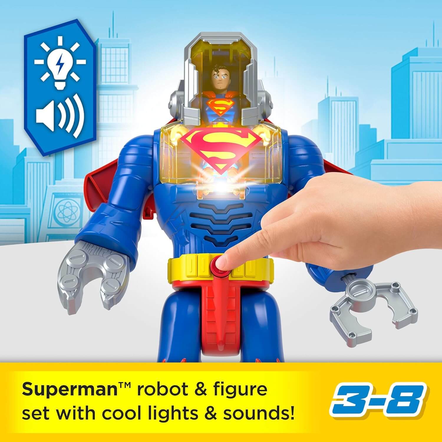 Imaginext DC Super Friends Superman Insider & Exo Suit Robot cool lights and sounds