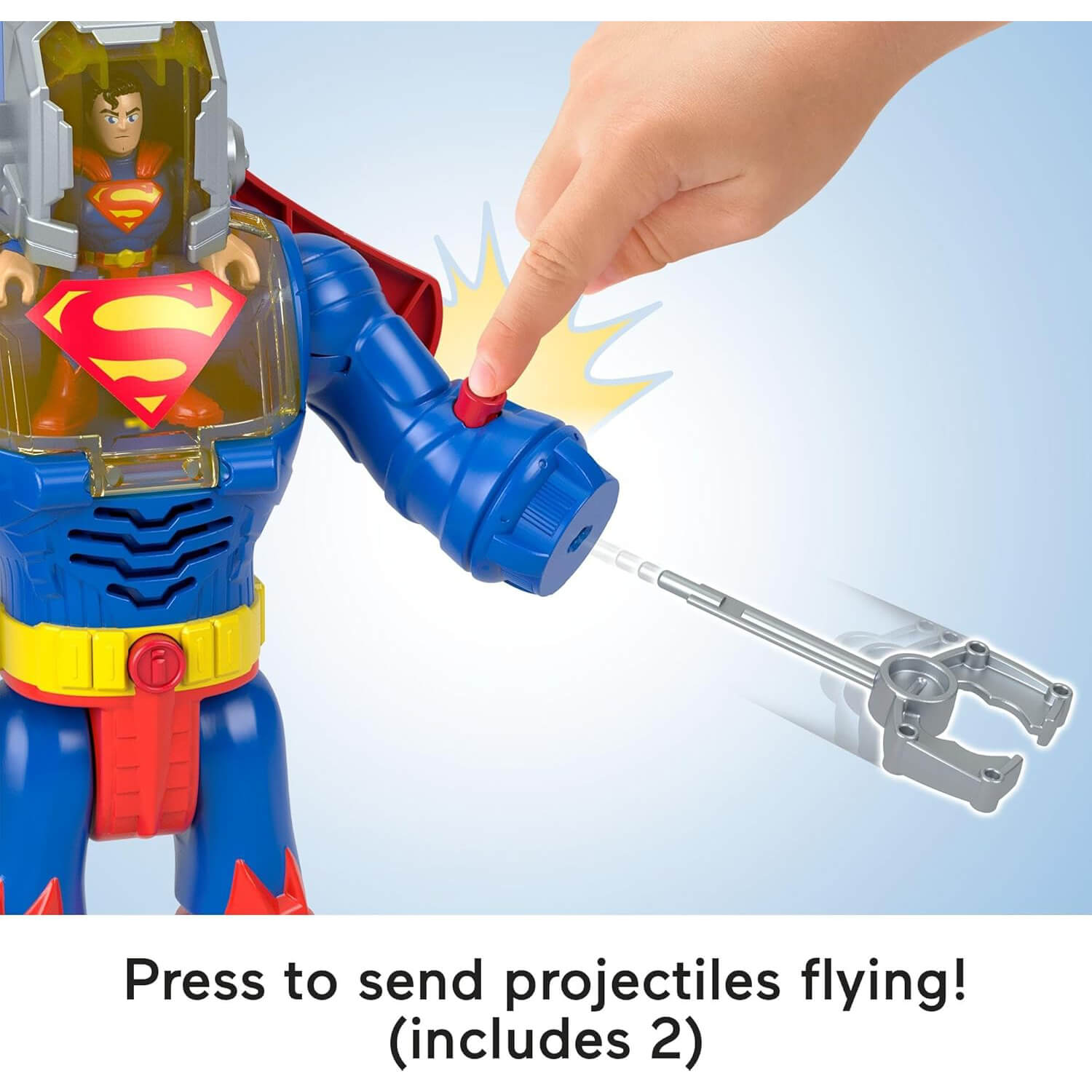Imaginext DC Super Friends Superman Insider & Exo Suit Robot press to send projectiles
