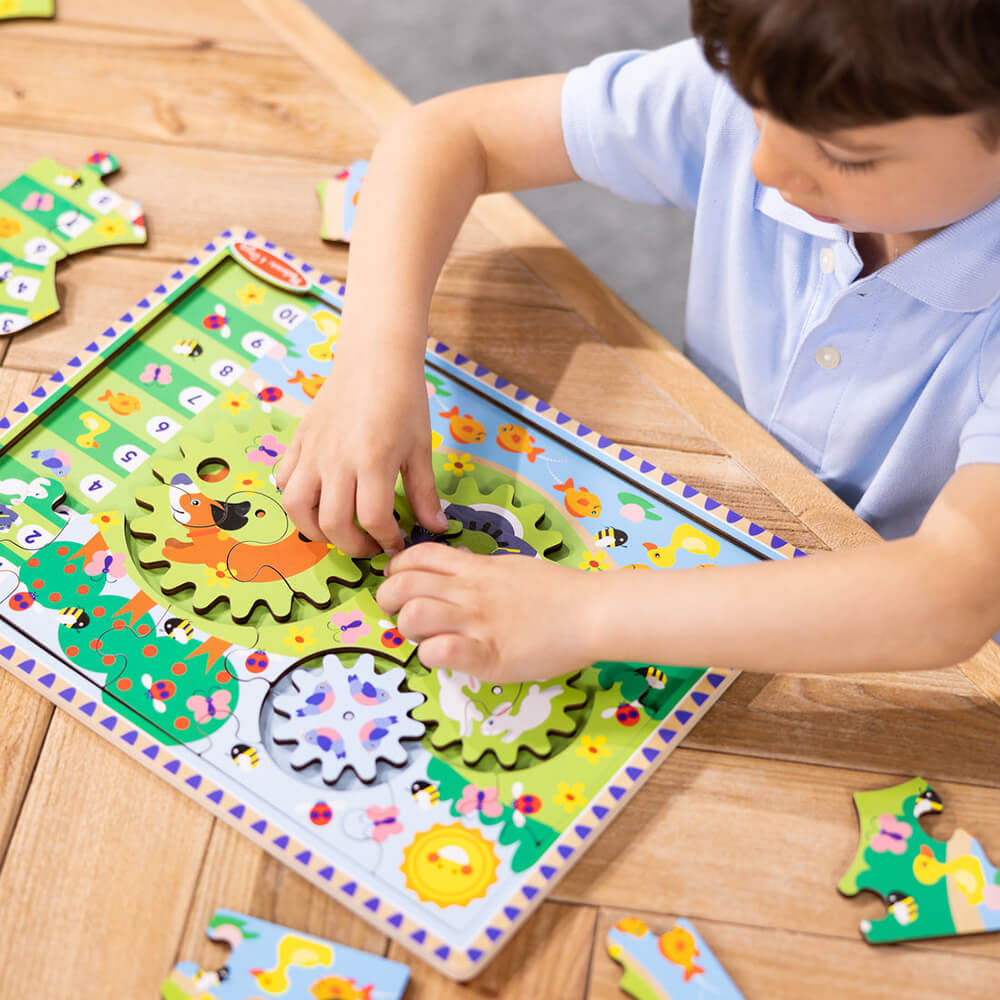 Melissa and Doug Animal Chase I-Spy Wooden Gear Puzzle