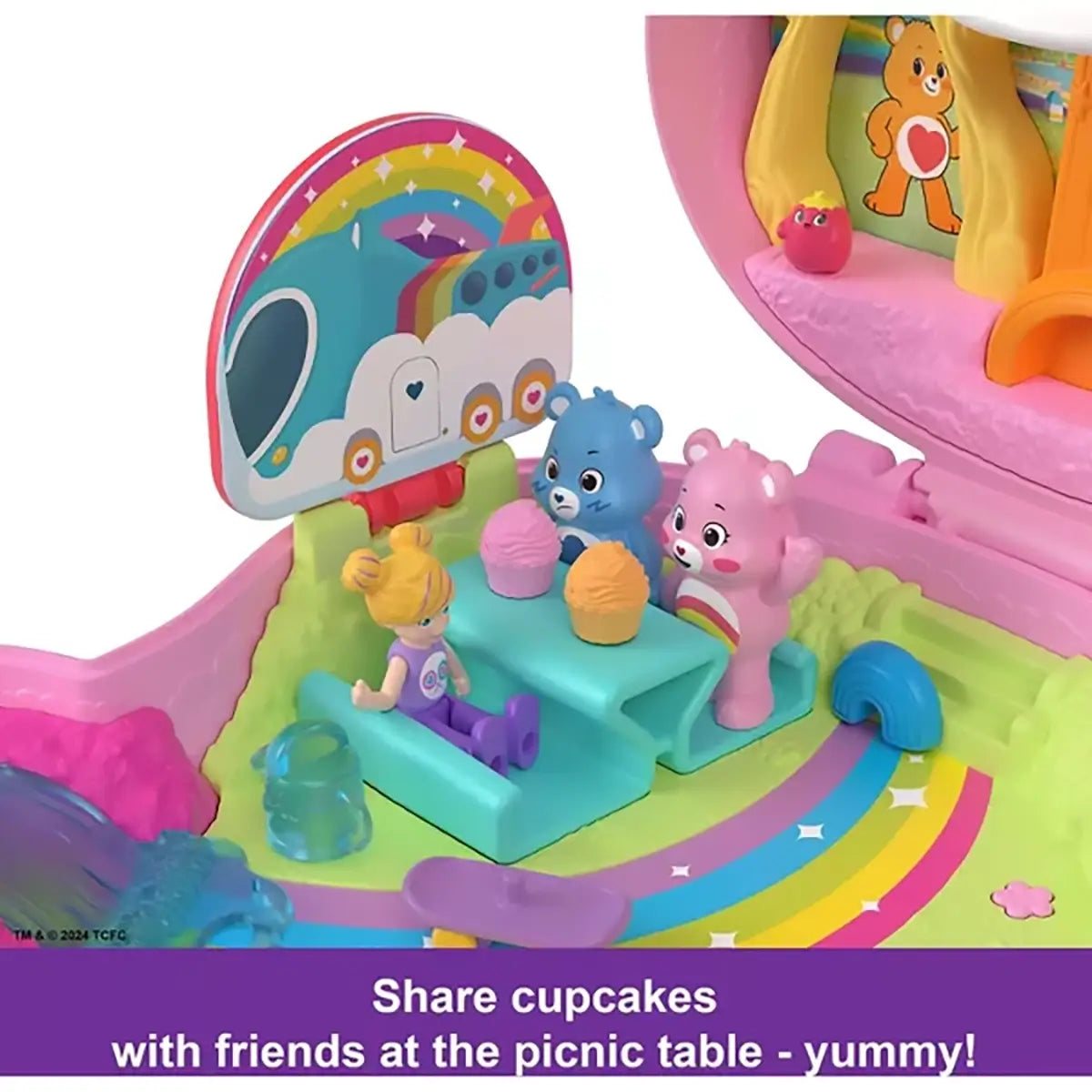Polly Pocket X Care Bears Dolls & Playset share cupcakes with friends