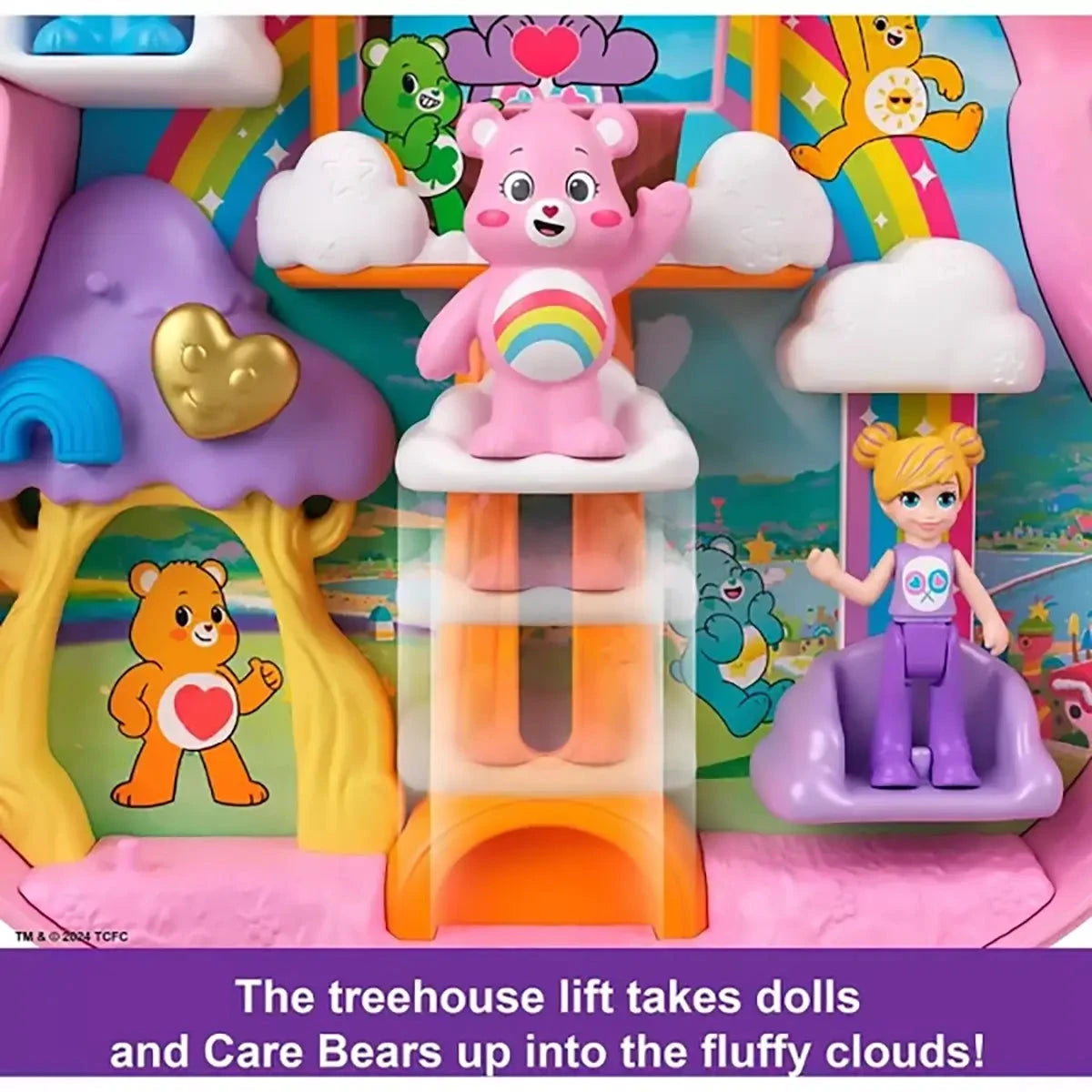 Polly Pocket X Care Bears Dolls & Playset treehouse lift