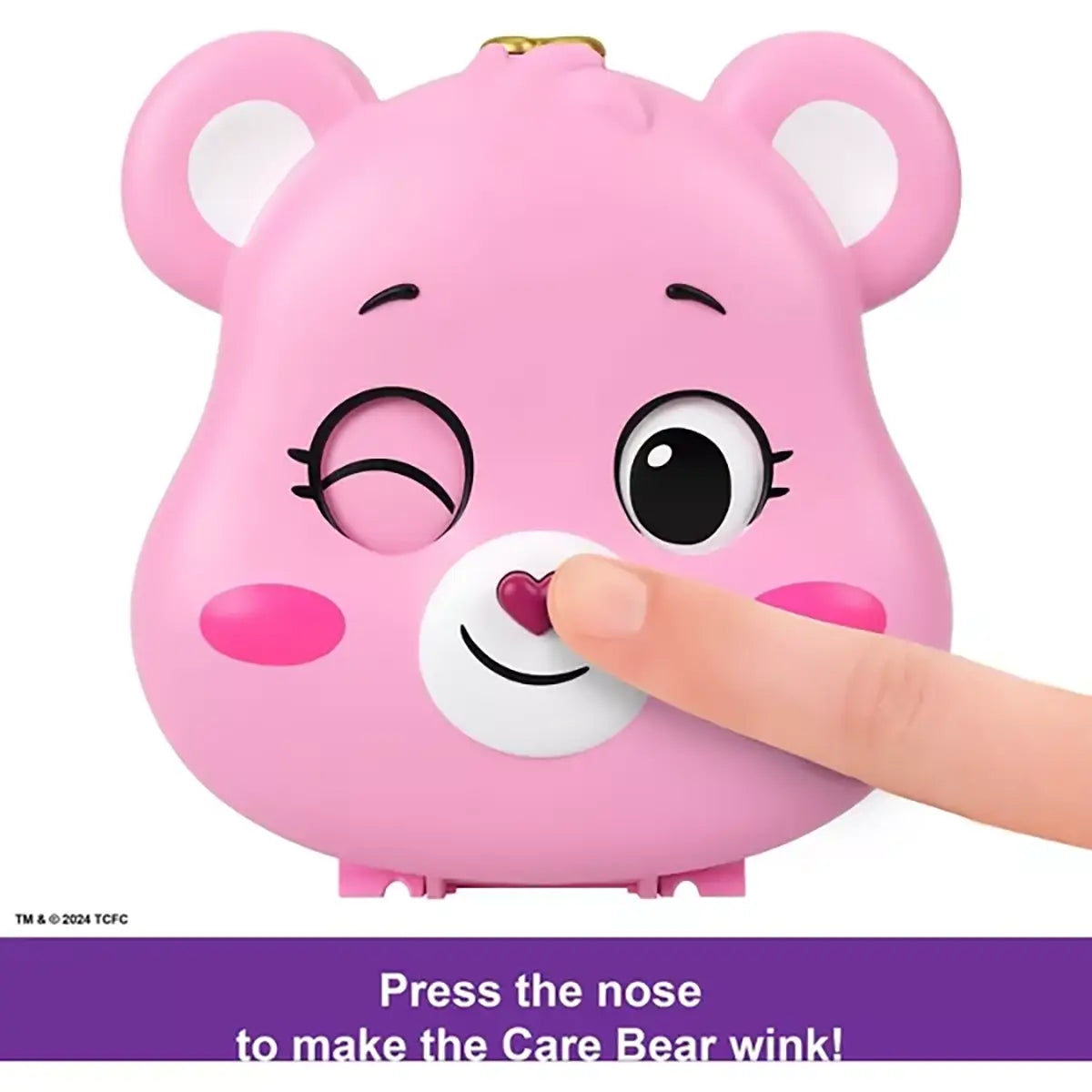 Polly Pocket X Care Bears Dolls & Playset press nose to make the Care Bear Wink