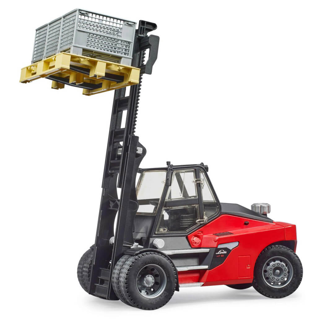 Bruder Linde HTI60 Fork Lift with Pallet and 3 Cargo Cages