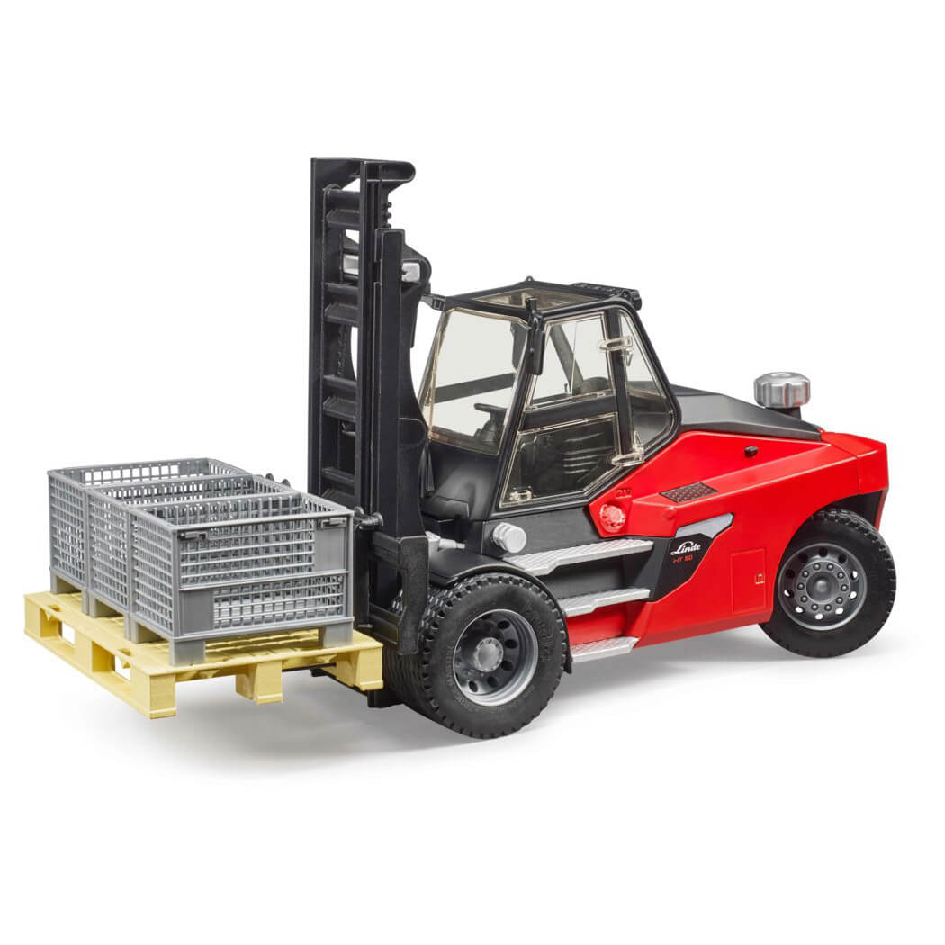 Bruder Linde HTI60 Fork Lift with Pallet and 3 Cargo Cages