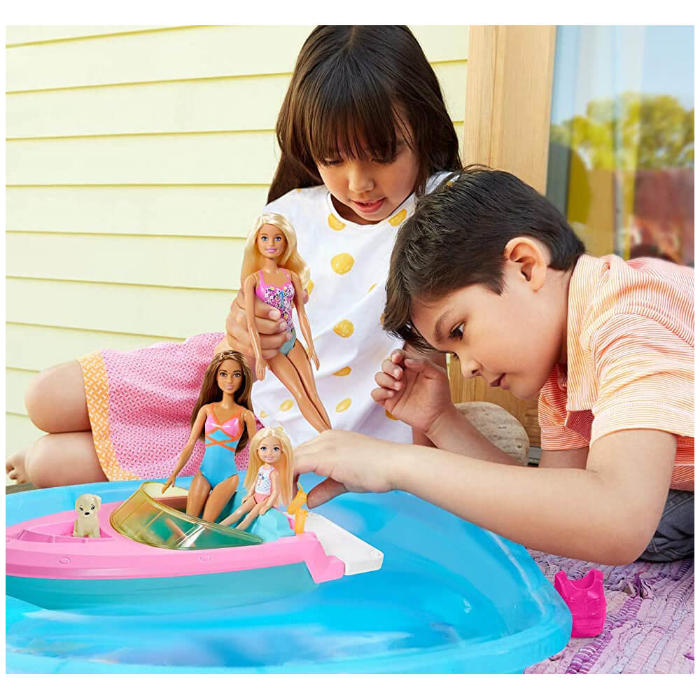 Mattel Barbie Boat with Puppy and Accessories, Fits 3 Dolls, Floats in Water